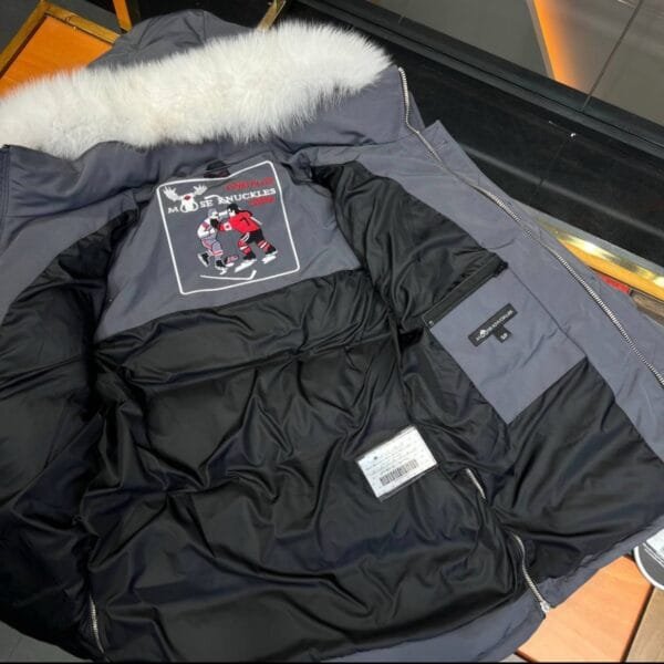 moose knuckle jacket Grey/White Fur - Image 4